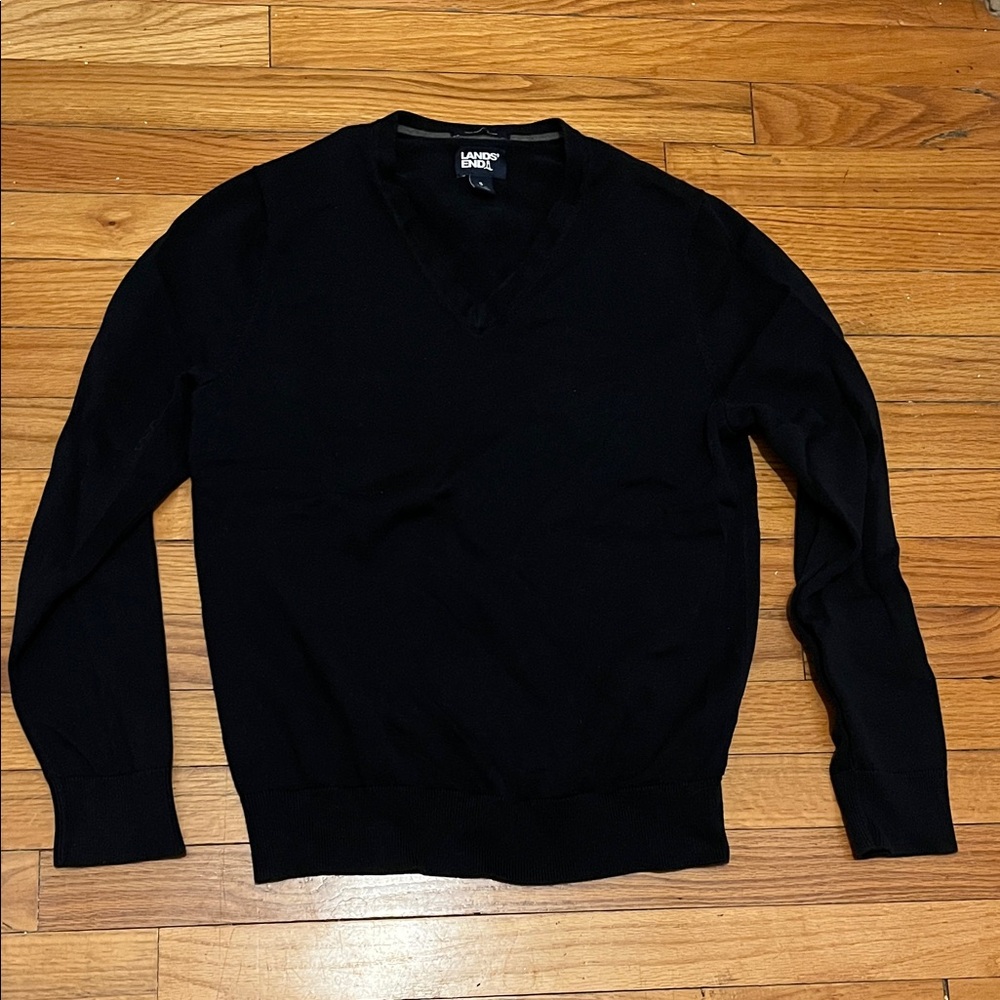 Lands' End Cotton Men's Classic Blue  V-Neck Sweater